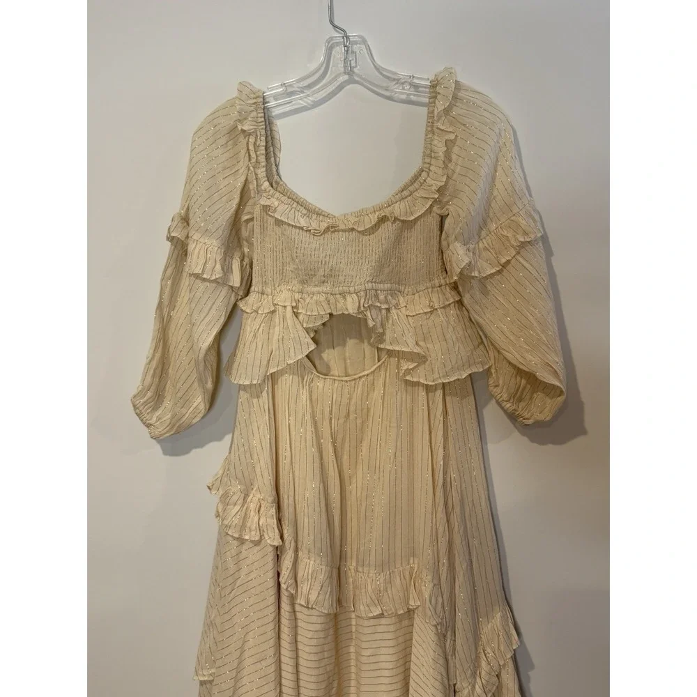 NWT Free People Spell & the Gypsy Clementine Maxi Dress Sz MED Boho Cream‎ Gold